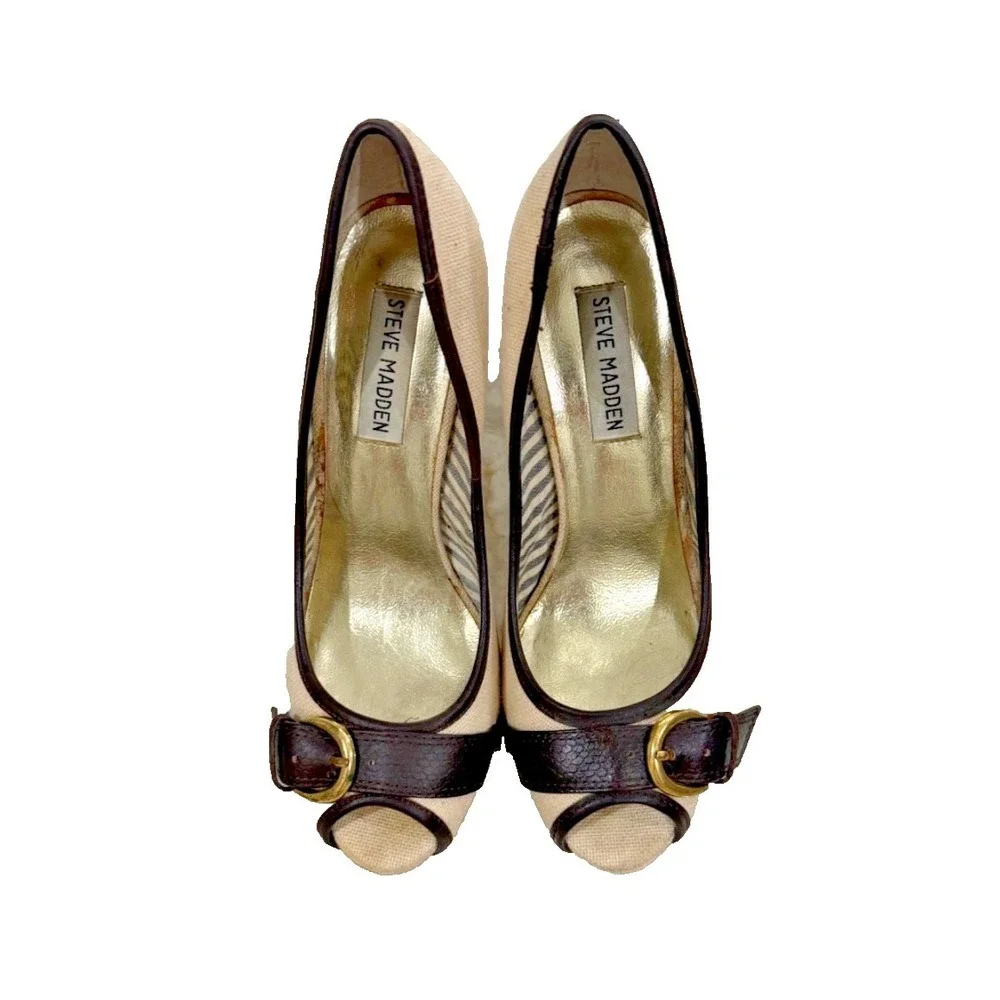 Steve Madden Lezlie Fabric Peep‎ Toe Sandals Buckle 4.25
